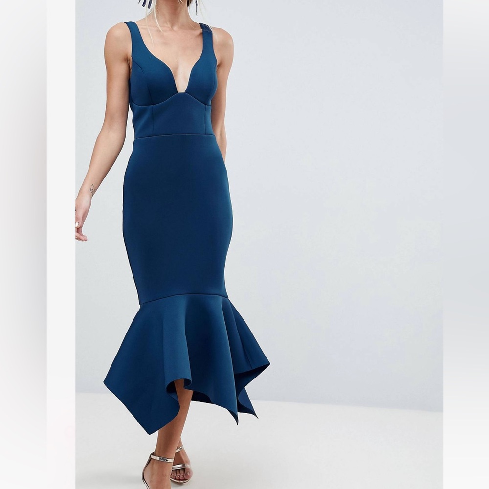 ASOS PREMIUM Bust Seamed Bodycon Pephem Midi Dress